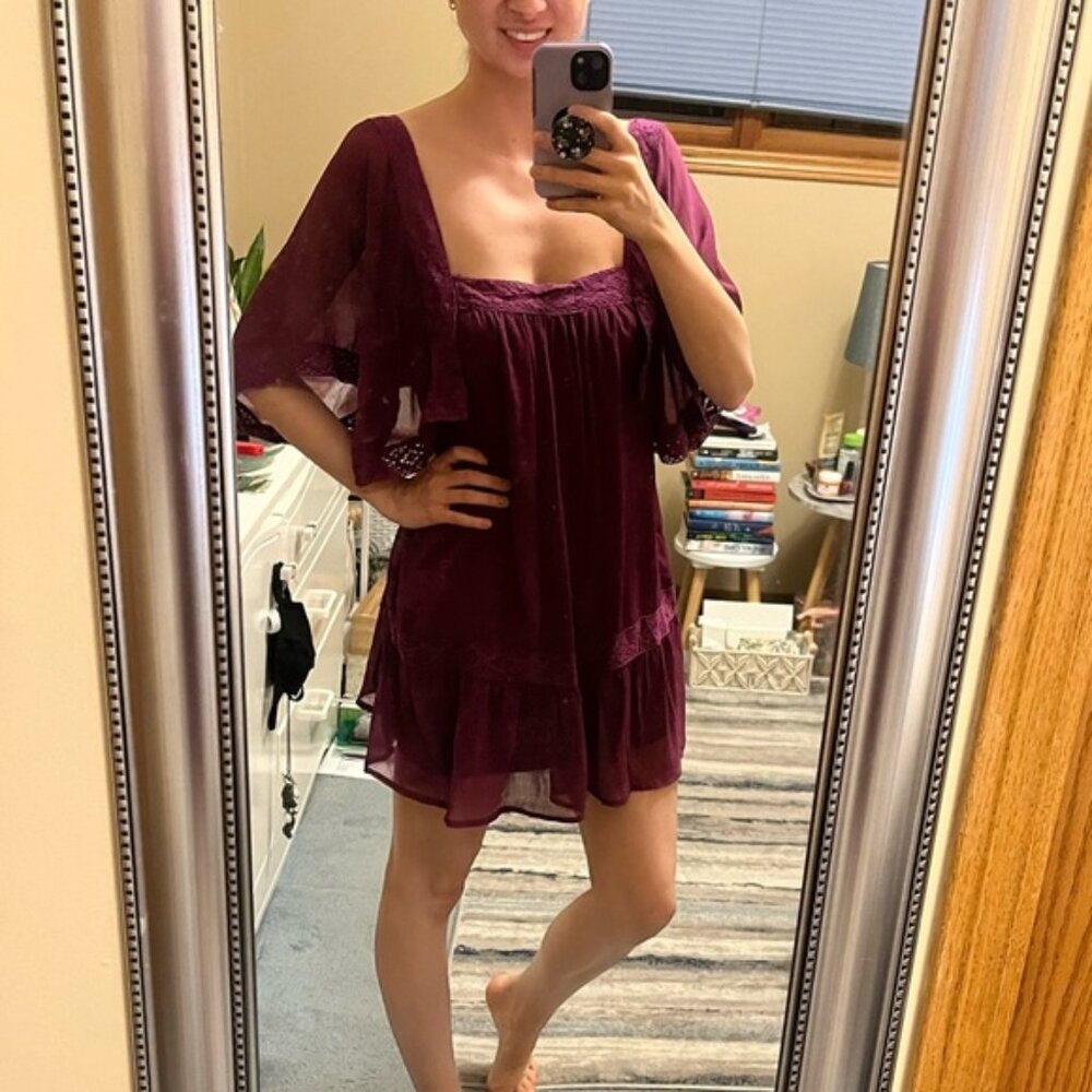 (NWT) Tobi - Boho Lace Gauzey Orchid Purple Tunic or Mini Dress